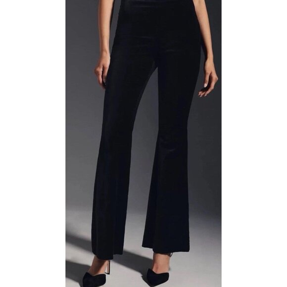 Anthropologie Black Velvet Flared Flare Pants Bell Bottoms 10 High Rise Stretch - Picture 2 of 10